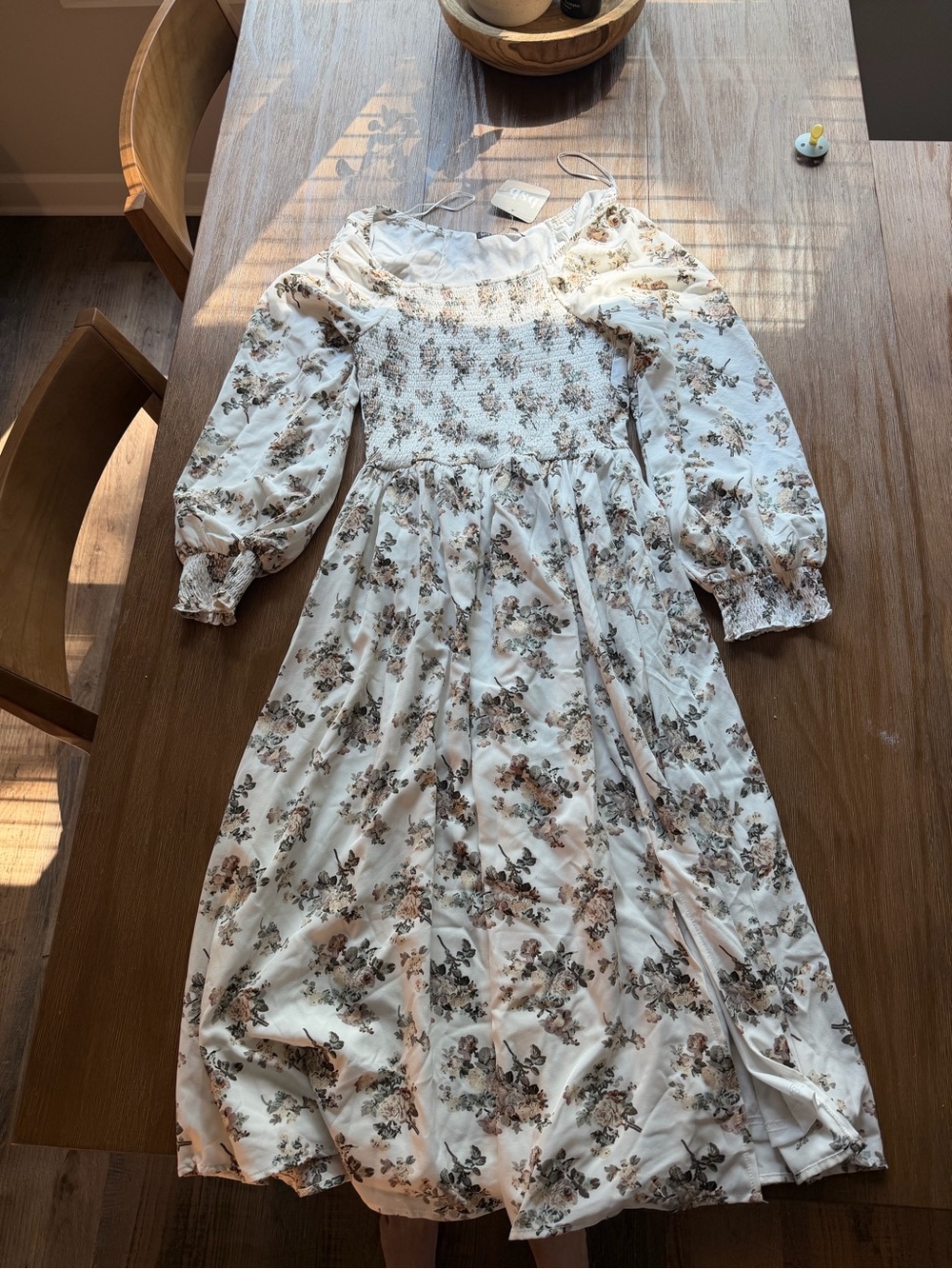 Mikarose Cream Floral Smocked Midi Dress